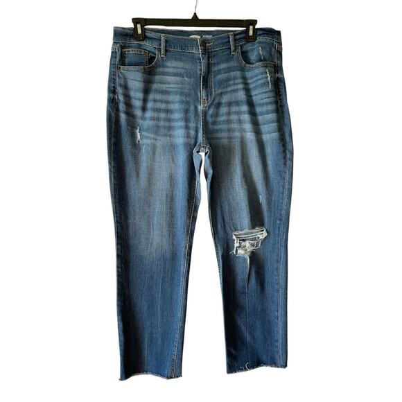 Old Navy The Power Jeans Straight Ankle Size 16 Womens Blue Denim Destroyed Fray - Picture 1 of 10